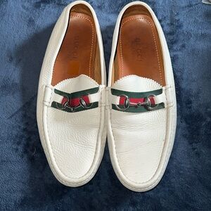 GUCCI Loafers Round Toe Brixton Horsebit White Leather Size 9 1/2